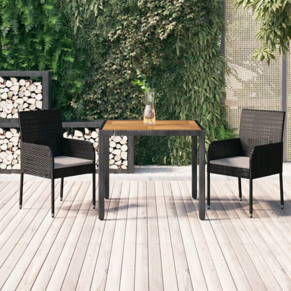 3 Piece Garden Dining Set with Cushions Black Poly Rattan