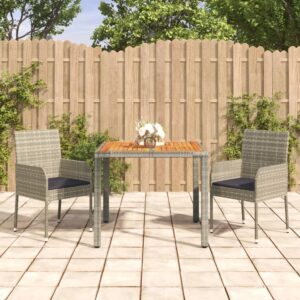 Stylish Grey Garden Dining Set with Cushions  Weather-Resistant Poly Rattan  Acacia Wood Table