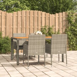 5 Piece Garden Dining Set with Cushions Grey Poly Rattan