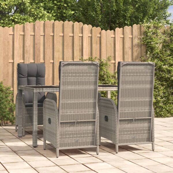 5 Piece Garden Dining Set with Cushions Grey Poly Rattan