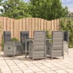 7 Piece Garden Dining Set with Cushions Grey Poly Rattan