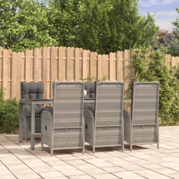 7 Piece Garden Dining Set with Cushions Grey Poly Rattan