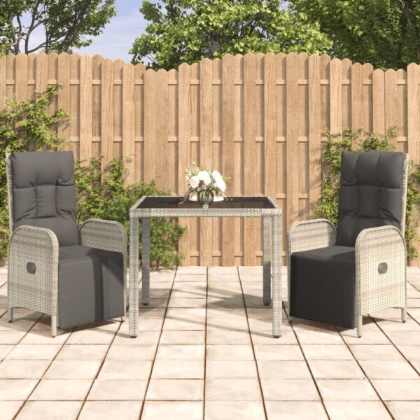 3 Piece Garden Dining Set with Cushions Grey Poly Rattan