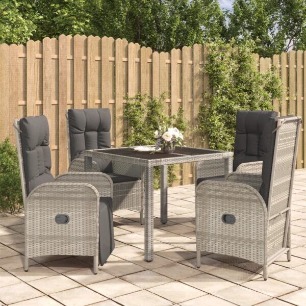 5 Piece Garden Dining Set with Cushions Grey Poly Rattan