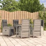 7 Piece Garden Dining Set with Cushions Grey Poly Rattan