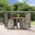 5 Piece Garden Dining Set with Cushions Grey Poly Rattan