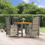 5 Piece Garden Dining Set with Cushions Grey Poly Rattan