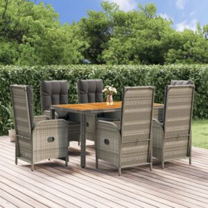 7 Piece Garden Dining Set with Cushions Grey Poly Rattan