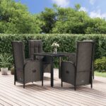 5 Piece Garden Dining Set with Cushions Black Poly Rattan