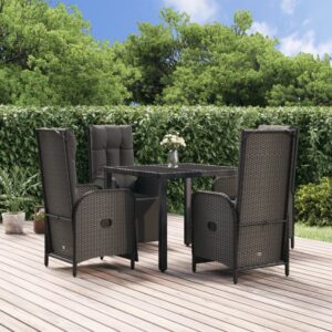 5 Piece Garden Dining Set with Cushions Black Poly Rattan