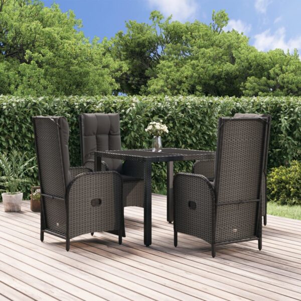 5 Piece Garden Dining Set with Cushions Black Poly Rattan