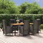 7 Piece Garden Dining Set with Cushions Black Poly Rattan