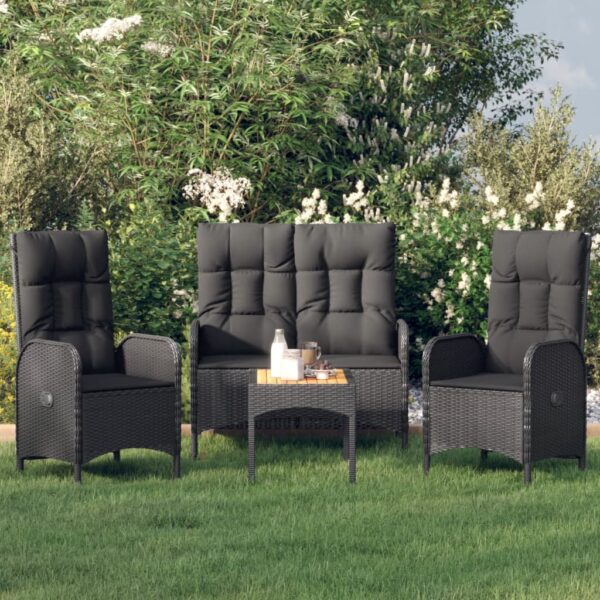 4 Piece Garden Dining Set with Cushions Black Poly Rattan