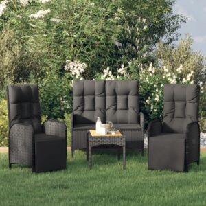 4 Piece Garden Dining Set with Cushions Black Poly Rattan