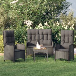 3 Piece Garden Dining Set with Cushions Black Poly Rattan