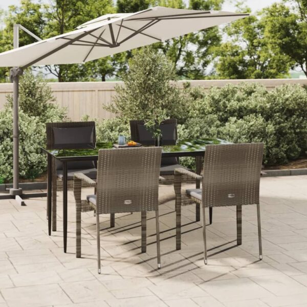 5 Piece Garden Dining Set with Cushions Black and Grey Poly Rattan