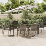 7 Piece Garden Dining Set with Cushions Black and Grey Poly Rattan