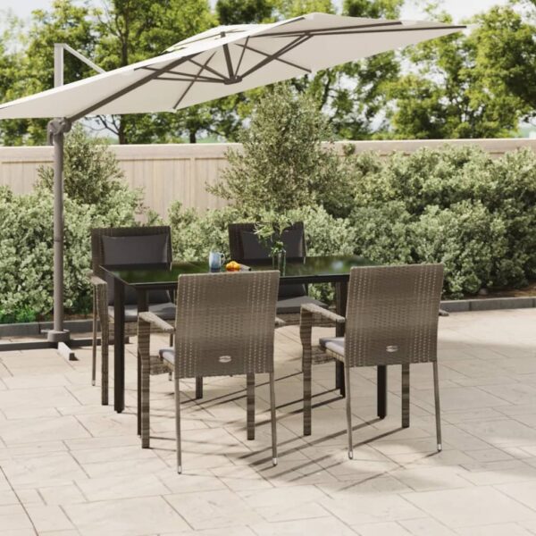 5 Piece Garden Dining Set with Cushions Black and Grey Poly Rattan