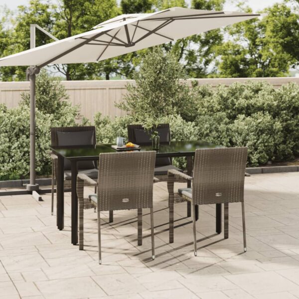 5 Piece Garden Dining Set with Cushions Black and Grey Poly Rattan