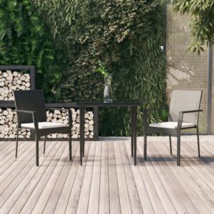 3 Piece Garden Dining Set with Cushions Black Poly Rattan