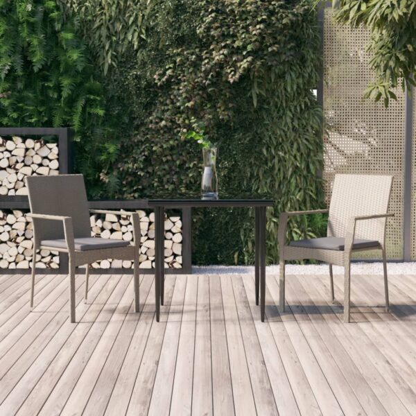 3 Piece Garden Dining Set with Cushions Black and Grey Poly Rattan