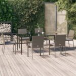 7 Piece Garden Dining Set with Cushions Black and Grey Poly Rattan