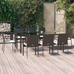 9 Piece Garden Dining Set with Cushions Black Poly Rattan