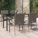 5 Piece Garden Dining Set with Cushions Black and Grey Poly Rattan