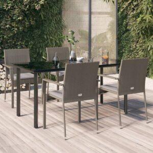 5 Piece Garden Dining Set with Cushions Black and Grey Poly Rattan