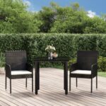 3 Piece Garden Dining Set with Cushions Black Poly Rattan