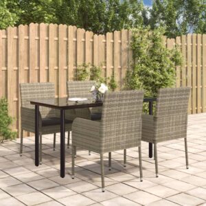 5 Piece Garden Dining Set with Cushions Black and Grey Poly Rattan