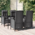 5 Piece Garden Dining Set with Cushions Black Poly Rattan