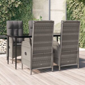 5 Piece Garden Dining Set with Cushions Black and Grey Poly Rattan