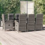 9 Piece Garden Dining Set with Cushions Black and Grey Poly Rattan