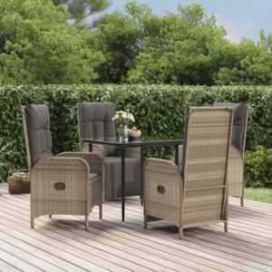 5 Piece Garden Dining Set with Cushions Black and Grey Poly Rattan