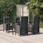 5 Piece Garden Dining Set with Cushions Black Poly Rattan