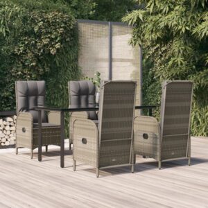 5 Piece Garden Dining Set with Cushions Black and Grey Poly Rattan