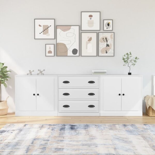 Classic White Engineered Wood Sideboards Set of 3  Timeless Design  Durable  Ample Storage