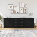 Classic Black Engineered Wood Sideboards Set of Three - Durable  Moisture Resistant  Ample Storage