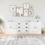 High Gloss White Engineered Wood Sideboards Set of 3  Durable  Ample Storage  Home Decor