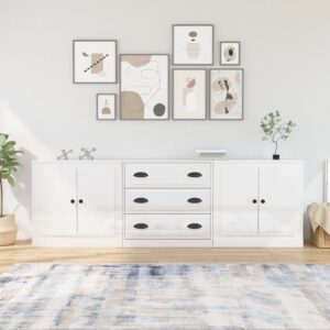 High Gloss White Engineered Wood Sideboards Set of 3  Durable  Ample Storage  Home Decor