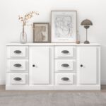 Classic White Engineered Wood Sideboards Set of 2 - Timeless Design  Durable  Ample Storage