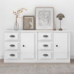 High Gloss White Engineered Wood Sideboards Set of 2 - Classic Design  Ample Storage  Durable