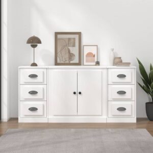 Classic White Engineered Wood Sideboards Set of 3  Timeless Design  Durable  Ample Storage