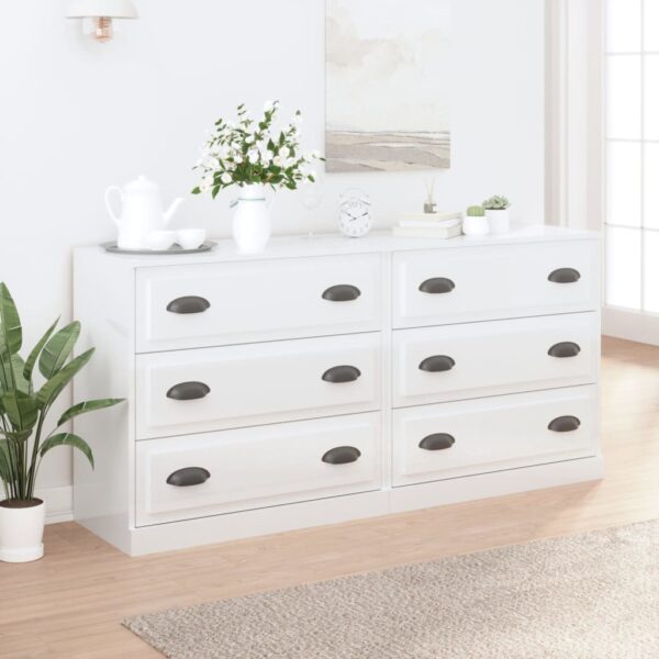 High Gloss White Engineered Wood Sideboards Set of 2 - Classic Design  Ample Storage Space