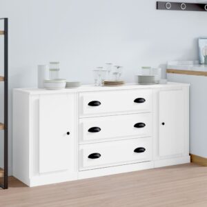 Classic White Sideboards Set of 3  Engineered Wood  Ample Storage  Durable  Moisture Resistant