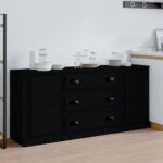 Classic Black Sideboards Set of 3  Engineered Wood  Ample Storage  Durable  Moisture Resistant