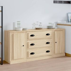 Classic Sonoma Oak Engineered Wood Sideboards Set of 3 - Timeless Design  Durable  Ample Storage