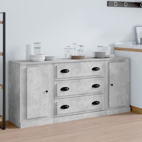 Classic Concrete Grey Sideboards Set of 3  Engineered Wood  Ample Storage  Durable  Moisture Resistant