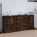 Classic Smoked Oak Engineered Wood Sideboards Set of Three - Timeless  Durable  Ample Storage